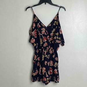 ASTR The Label Floral Cold Shoulder V Neck Flowy Cinched‎ Waist Romper Medium